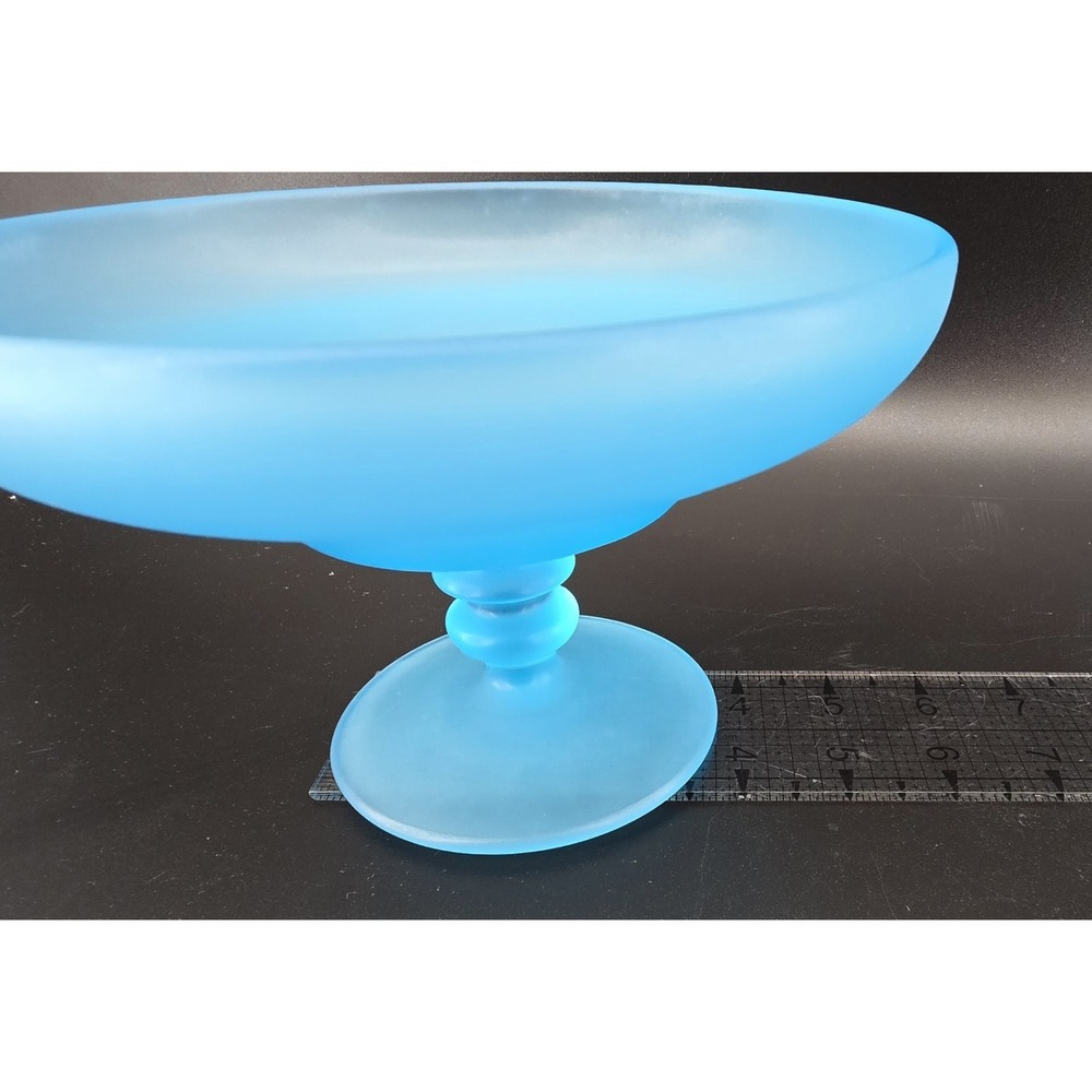 Vtg Tiffin Satin Sky Blue Glass Open Compote Round Pedestal 6.75x4.5" Depression - Picture 4 of 8